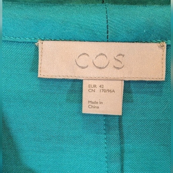 COS Jade Green Mock Cowl Neck Short Sleeve midi dress pockets size Large EU 42 - Picture 7 of 8